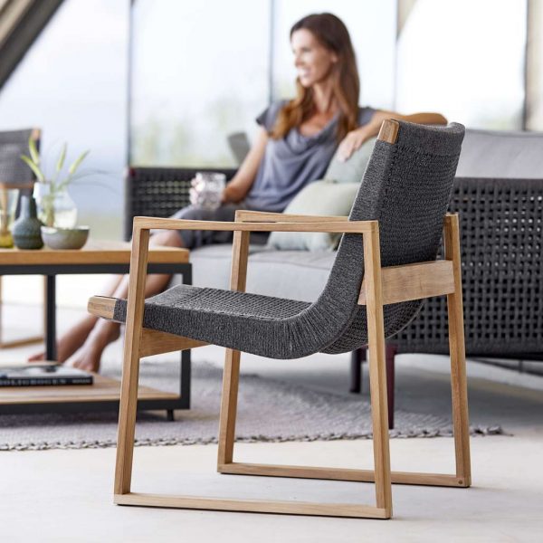 Endless garden carver chair is a modern outdoor dining chair in luxury quality outdoor materials by Cane-line garden furniture company.