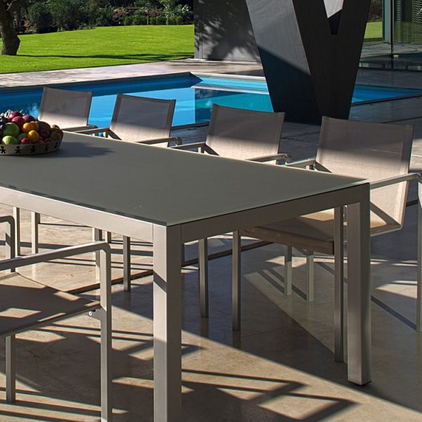 Sand-coloured Taboela modern garden table includes luxury extendable garden table & large rectangular garden table by Royal Botania modern garden furniture