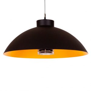 Dome Pendant exterior ceiling heater is a modern overhead outdoor heater with dimmable light by Heatsail zero emission garden heater company.