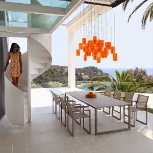 Royal Botania Ninix furniture & modern garden dining furniture includes geometric garden dining table & NNX55 minimalist outdoor dining chair.