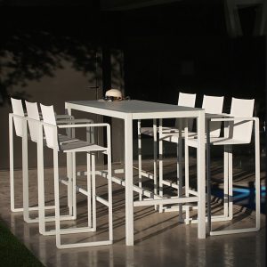 Alura modern outdoor bar furniture is a luxury garden bar set in quality exterior bar furniture materials by Royal Botania garden furniture