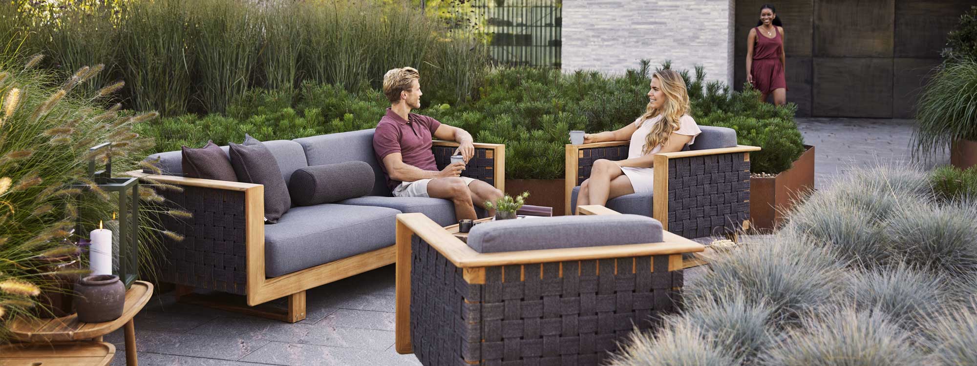 Angle GARDEN LOUNGE FURNITURE - 3 Seat MODERN Garden SOFA & Outdoor RELAX CHAIR In HIGH QUALITY Outdoor Furniture Materials By CANE-LINE Scandi OUTDOOR FURNITURE