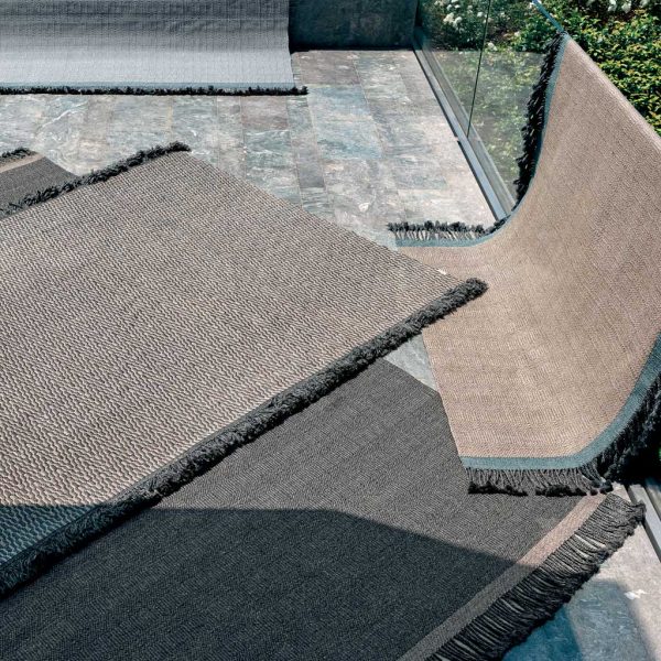 Atlas modern outdoor rug range & designer garden carpets in all-weather carpet materials by RODA luxury garden furniture, Italy.