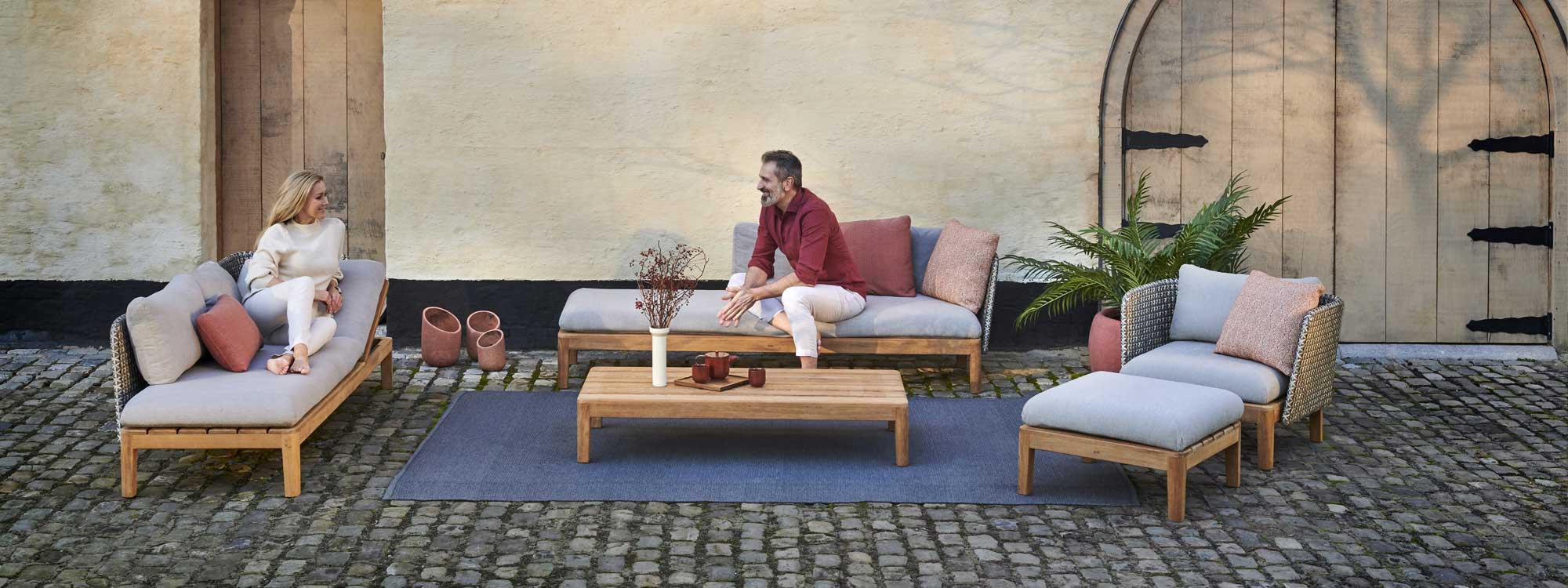 Calypso modular garden sofa is modern teak lounge furniture in finest quality garden furniture materials by Royal Botania furniture