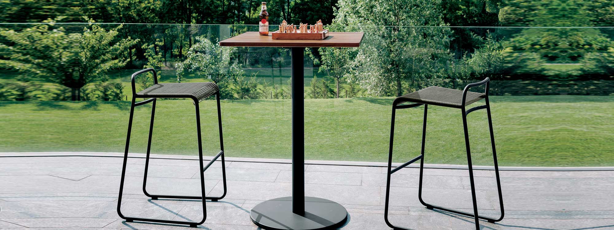 Harp exterior bar stool is a designer garden barstool by Rodolfo Dordoni in high quality garden furniture materials by Roda garden furniture