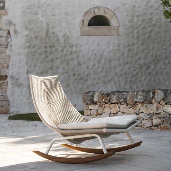 Laze modern garden rocking chair is a luxury outdoor rocker in all-weather furniture materials by Roda contemporary exterior furniture, Italy