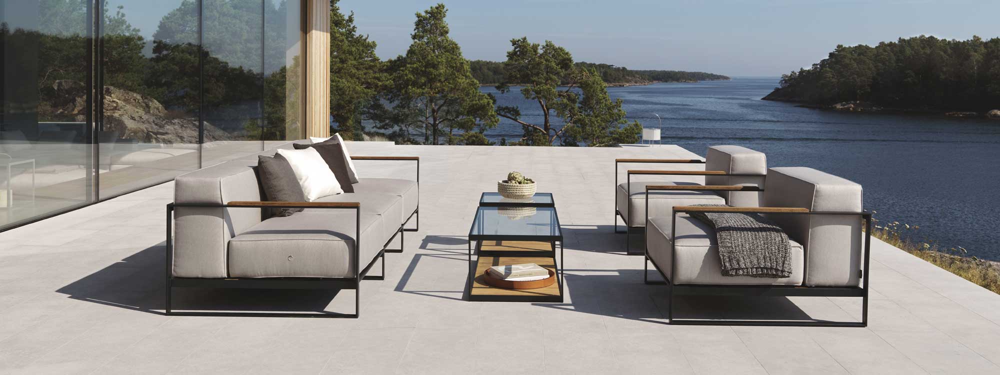 LUXURY Quality Garden Furniture Materials - Anthracite Stainless Steel, Sunbrella Fabric Cushions, Teak &* Marble