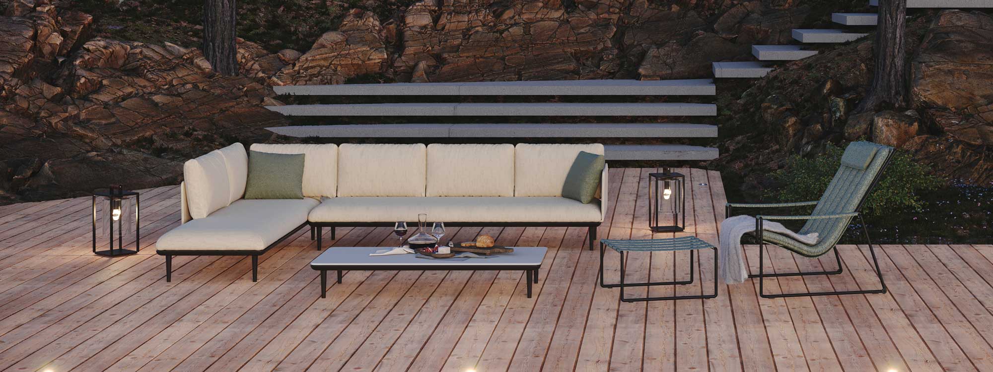 Styletto garden sofas & modular outdoor lounge furniture have chic exterior furniture design by Royal Botania luxury exterior furniture.